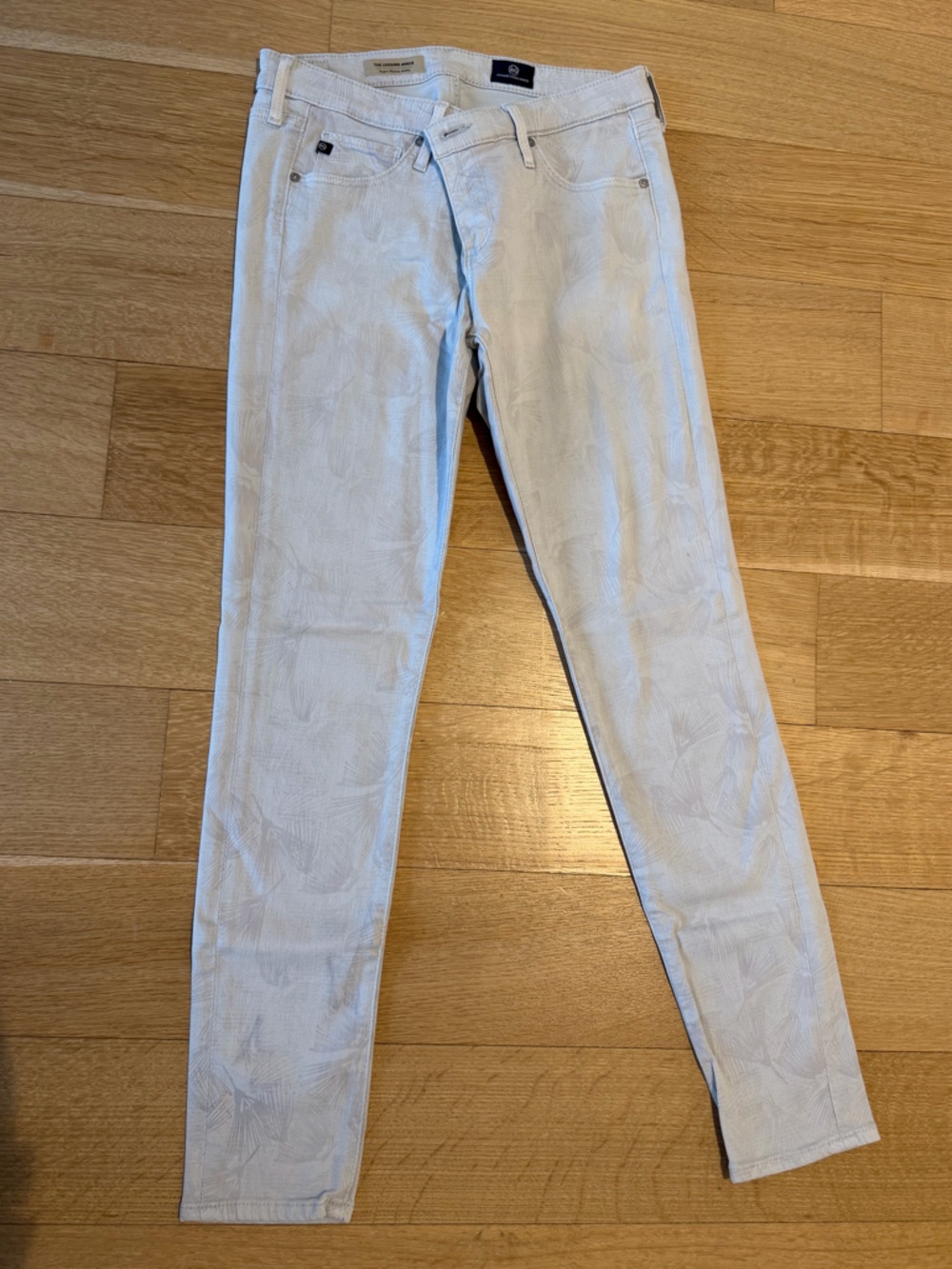 AG Adriano Goldschmied Light Blue Palm Print Skinny Jeans